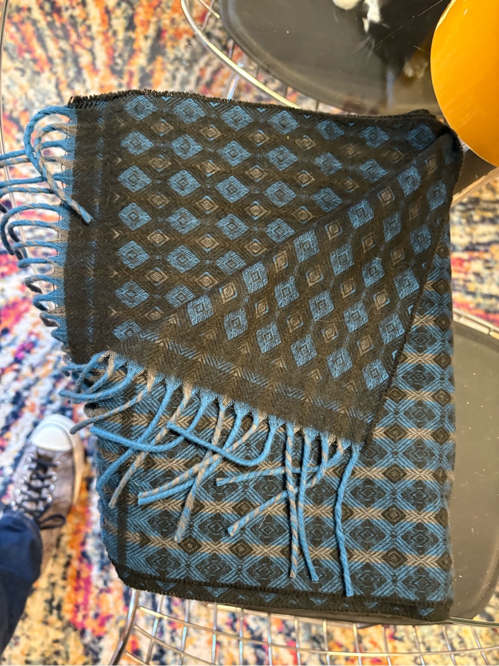 Blue and Black Geometric Pattern Scarf